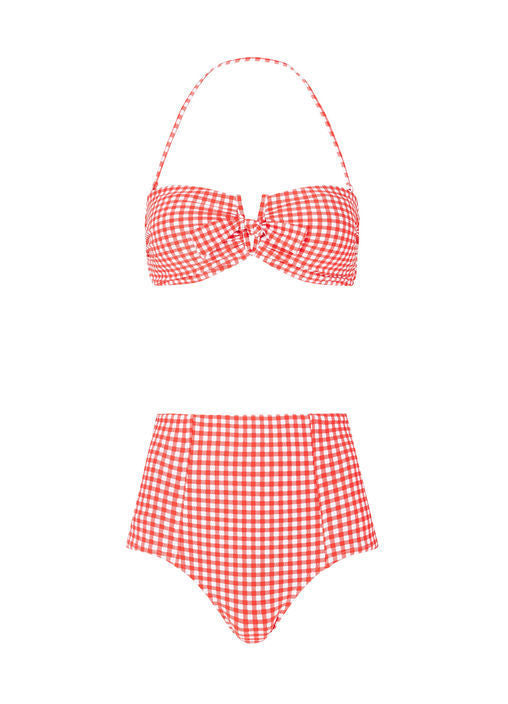 CAPRI CHECK "V" WIRE BANDEAU BIKINI TOP